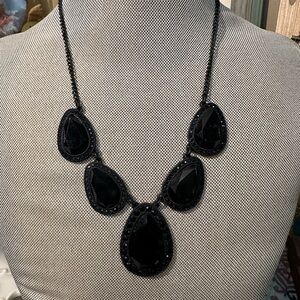 Crown Trifari Black Teardrop Necklace